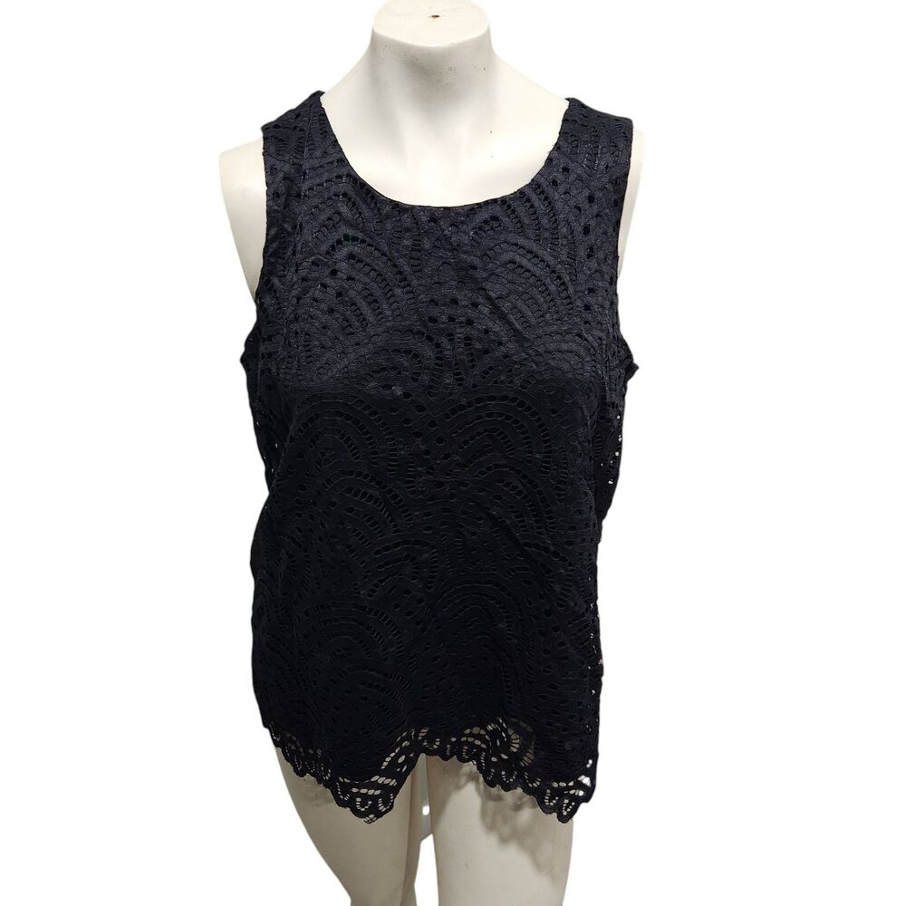 Worthington Blouse Womens SZ Large Lace Flare Dark Romantic Feminine Dainty Work